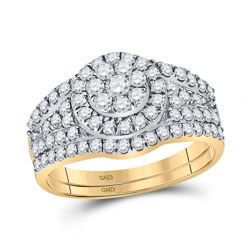 14K White Or Yellow Gold Round Diamond Cluster Bridal Wedding Ring Band Set , Womens Size: 5-10