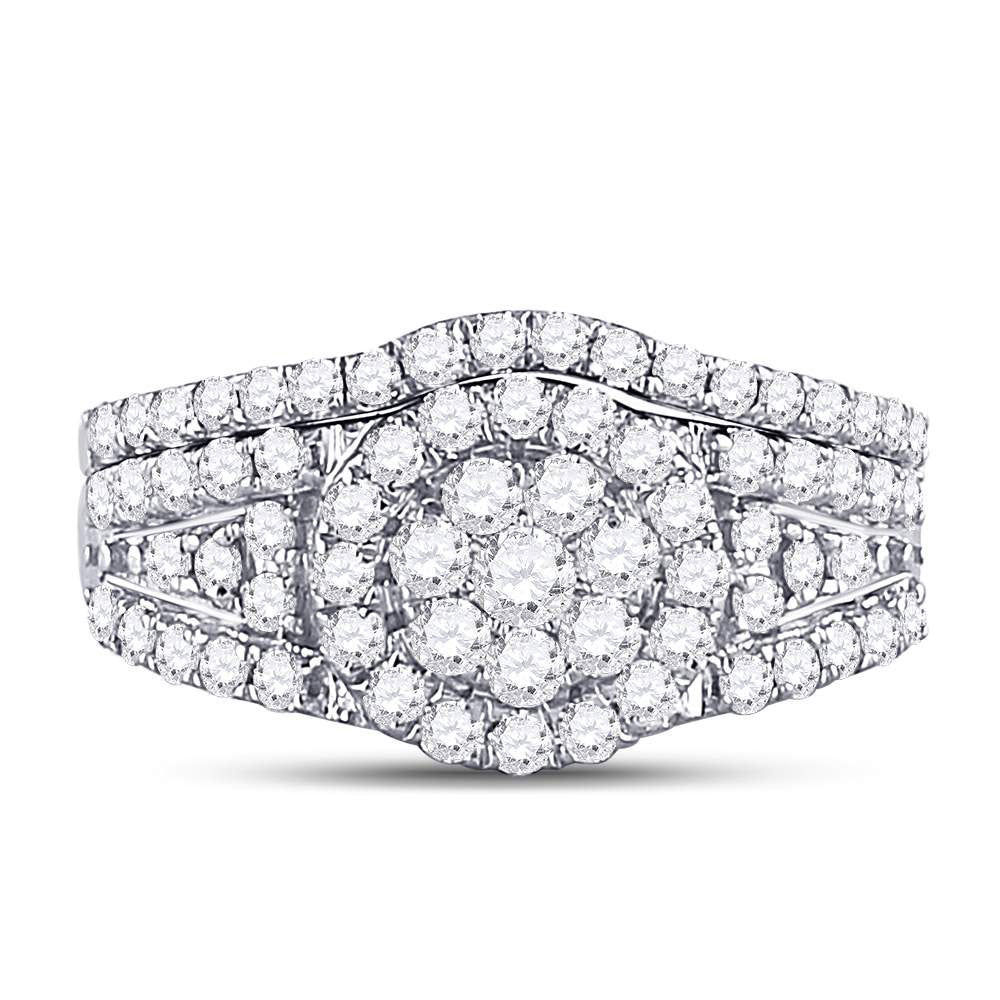 14K White Or Yellow Gold Round Diamond Cluster Bridal Wedding Ring Band Set , Womens Size: 5-10