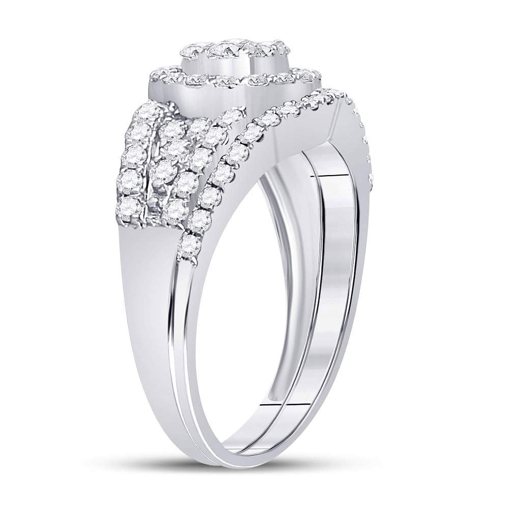 14K White Or Yellow Gold Round Diamond Cluster Bridal Wedding Ring Band Set , Womens Size: 5-10