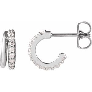 14K White Gold Round 1.2 Mm 1/6 Ctw Natural Diamond Hoop Earrings