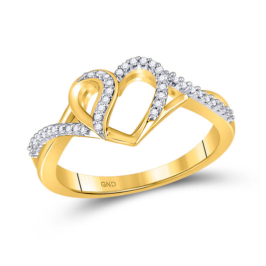 10K Yellow Gold Womens Round Diamond Heart Ring 1/10 Cttw, Womens Size: 5-10