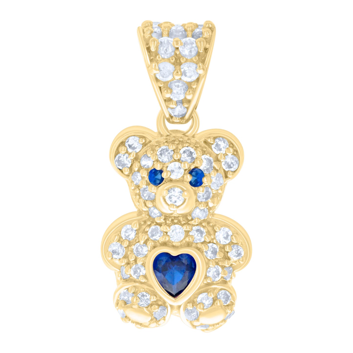 10K Yellow Gold Womens Heart Round Cubic-Zirconia Birthstone Teddy Bear Charm Pendant