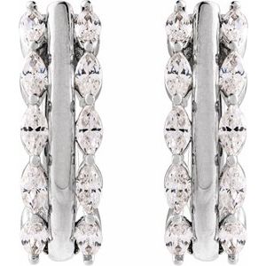 14K White Gold Pair Marquise Shape 3 X 1.5Mm I1, Gh 5/8 Ctw Natural Diamond Hinged Hoop Earrings, Length: 15 Mm, Thickness: 4.8 Mm