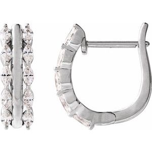 14K White Gold Pair Marquise Shape 3 X 1.5Mm I1, Gh 5/8 Ctw Natural Diamond Hinged Hoop Earrings, Length: 15 Mm, Thickness: 4.8 Mm