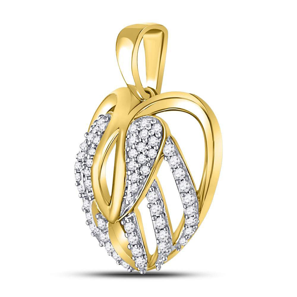 10K Yellow Or White Gold Womens Round Diamond Heart Open Strand Pendant 1/5 Cttw