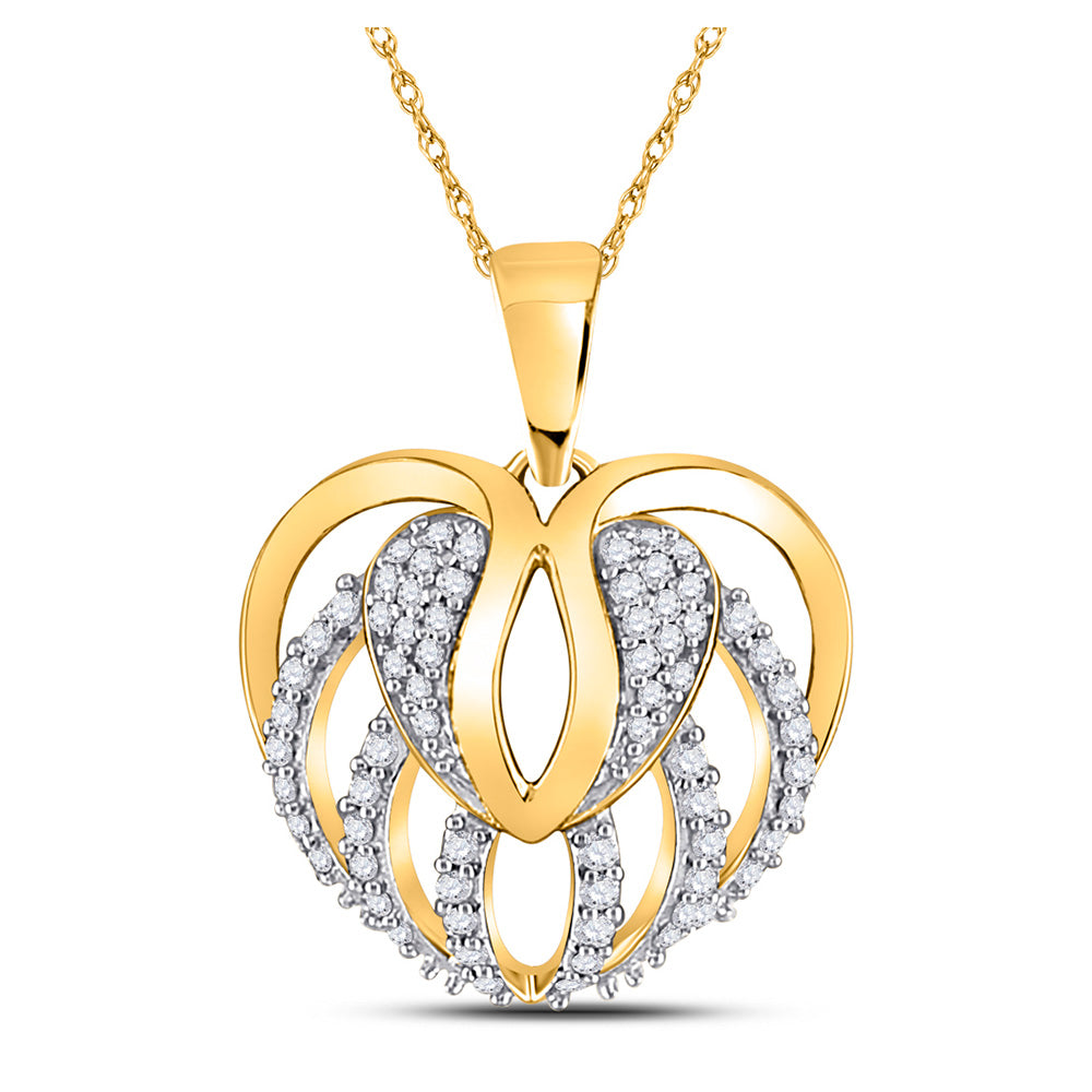 10K Yellow Or White Gold Womens Round Diamond Heart Open Strand Pendant 1/5 Cttw