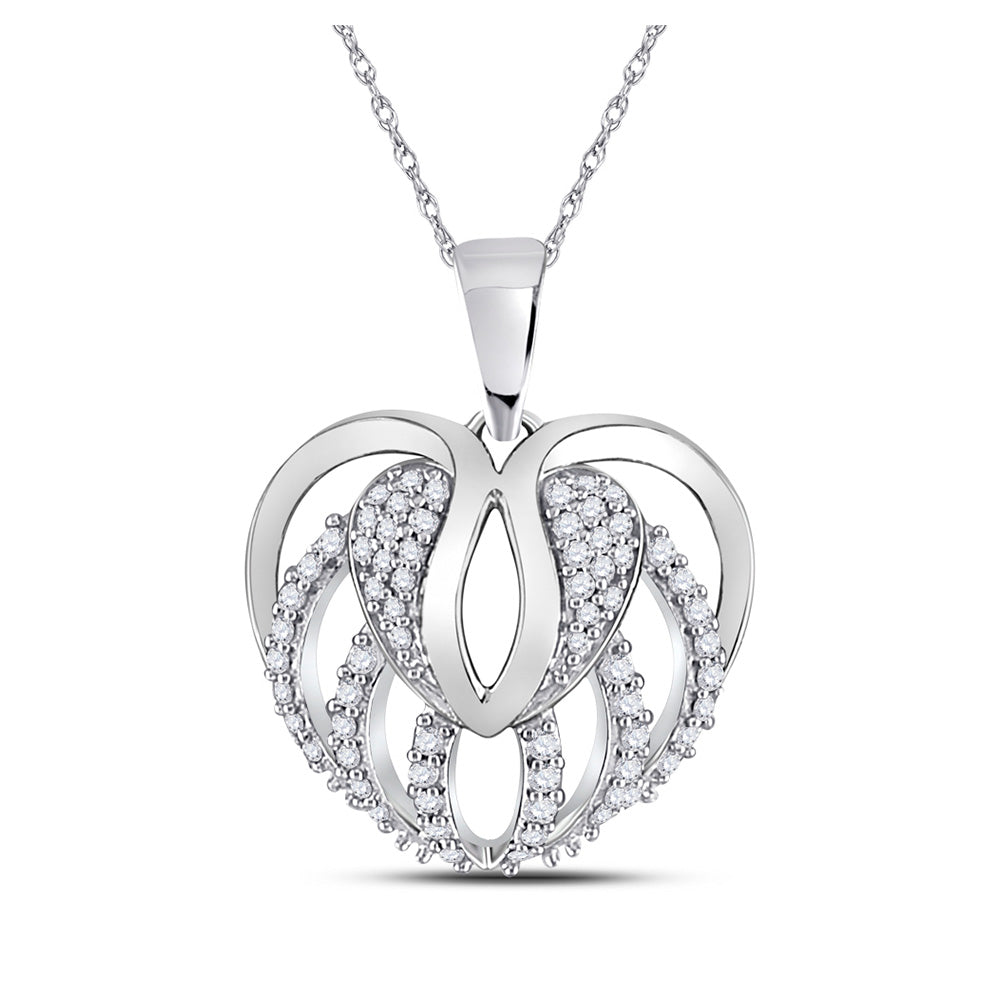 10K Yellow Or White Gold Womens Round Diamond Heart Open Strand Pendant 1/5 Cttw