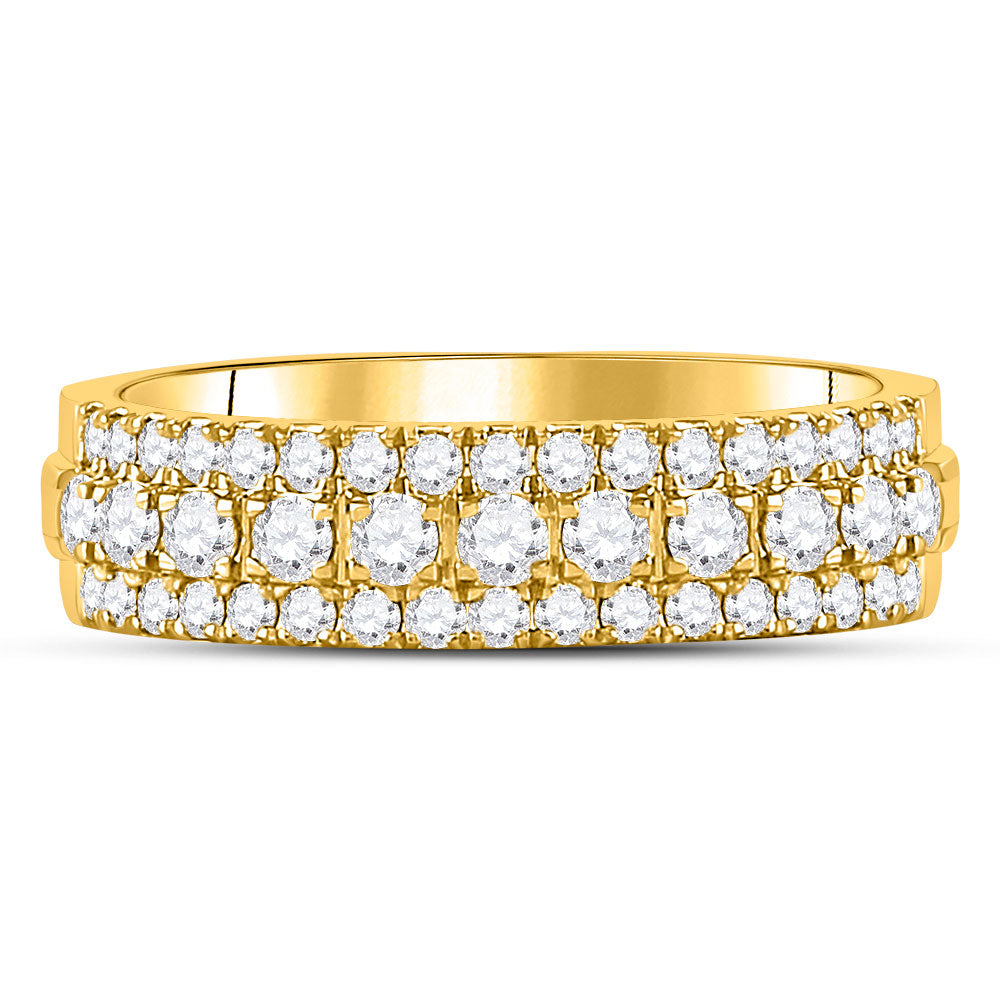 10K Yellow Or White Gold Womens Round Diamond Triple Row Comfort Wedding Band 1 Cttw, Womens Size: 5-10