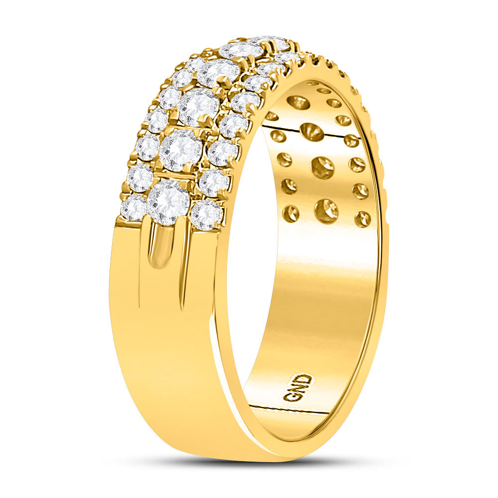 10K Yellow Or White Gold Womens Round Diamond Triple Row Comfort Wedding Band 1 Cttw, Womens Size: 5-10