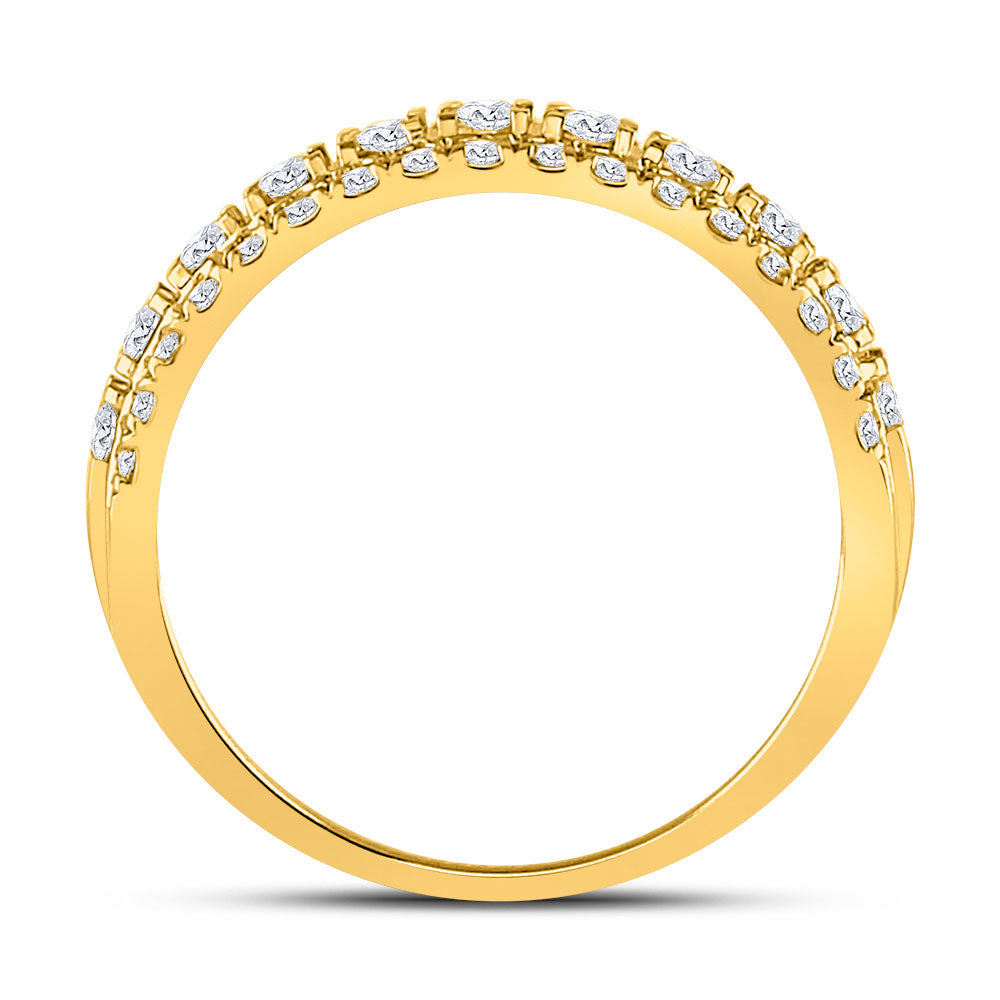 10K Yellow Or White Gold Womens Round Diamond Triple Row Comfort Wedding Band 1 Cttw, Womens Size: 5-10