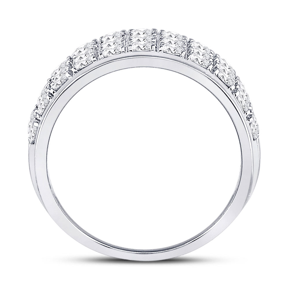 10K White Gold Womens Round Diamond Triple Row Band Ring 1-1/2 Cttw, Womens Size: 5-10
