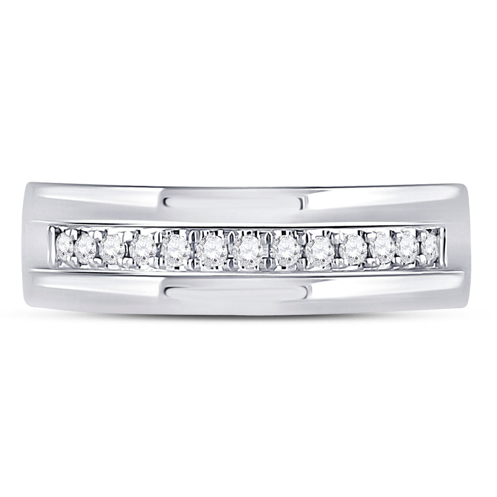 14K Yellow Or Rose Or White Gold Mens Machine Set Round Diamond Wedding Band Ring 1/5 Cttw, Mens Size: 7-13