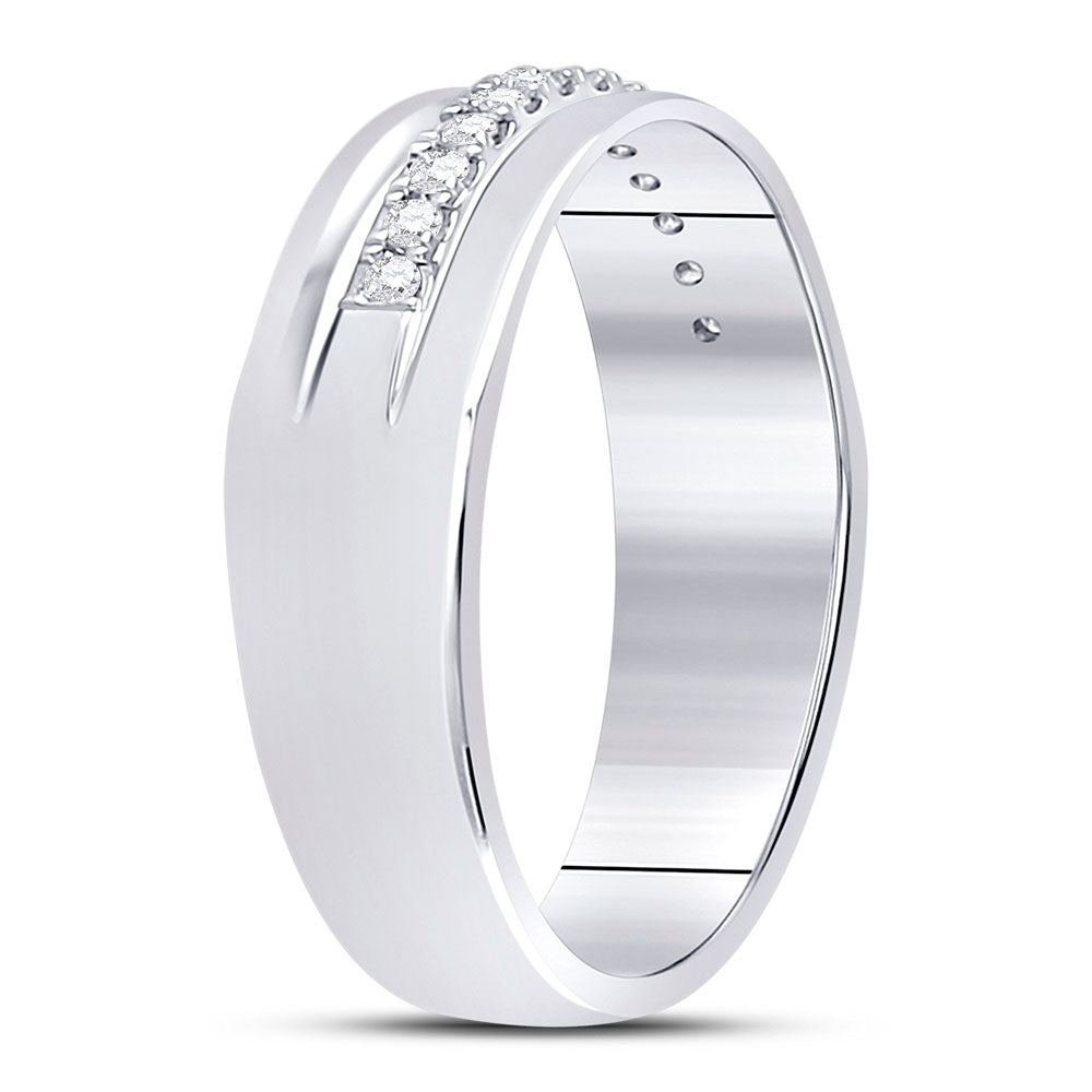 14K Yellow Or Rose Or White Gold Mens Machine Set Round Diamond Wedding Band Ring 1/5 Cttw, Mens Size: 7-13