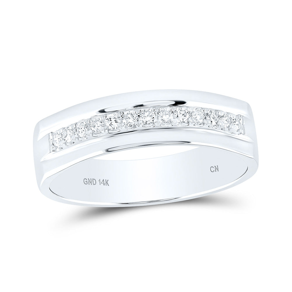 14K Yellow Or Rose Or White Gold Mens Machine Set Round Diamond Wedding Band Ring 1/5 Cttw, Mens Size: 7-13