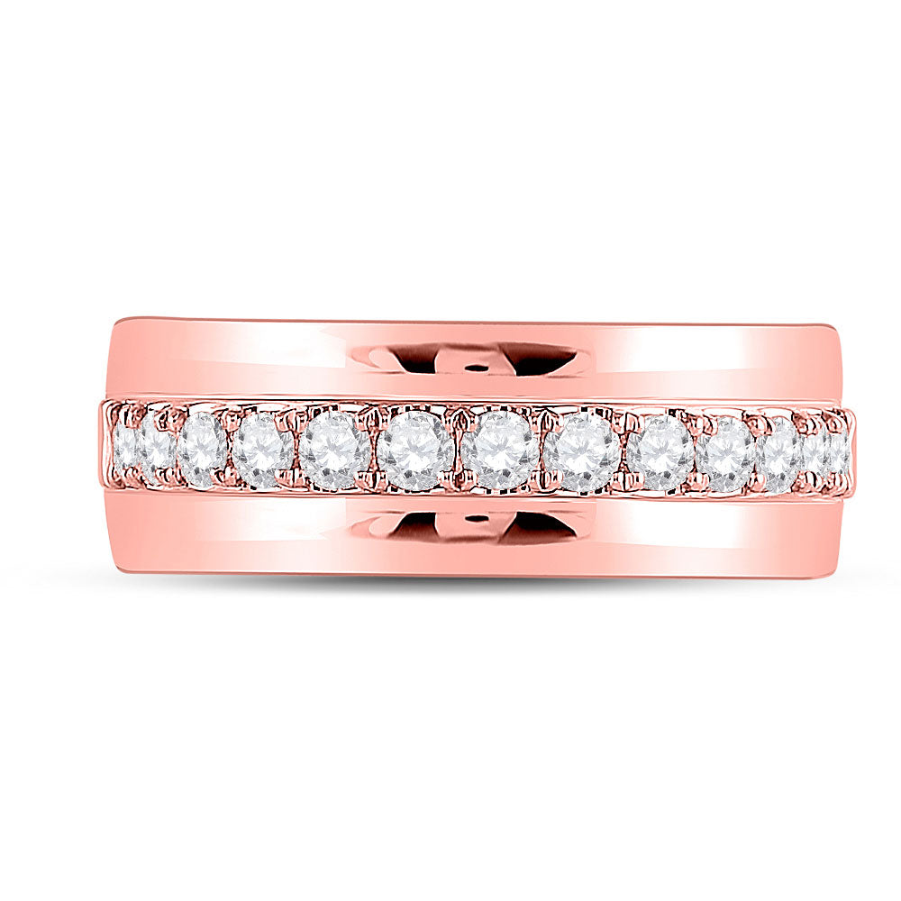 14K Rose Gold Mens Round Diamond Wedding Single Row Band Ring 3/4 Cttw, Mens Size: 7-13