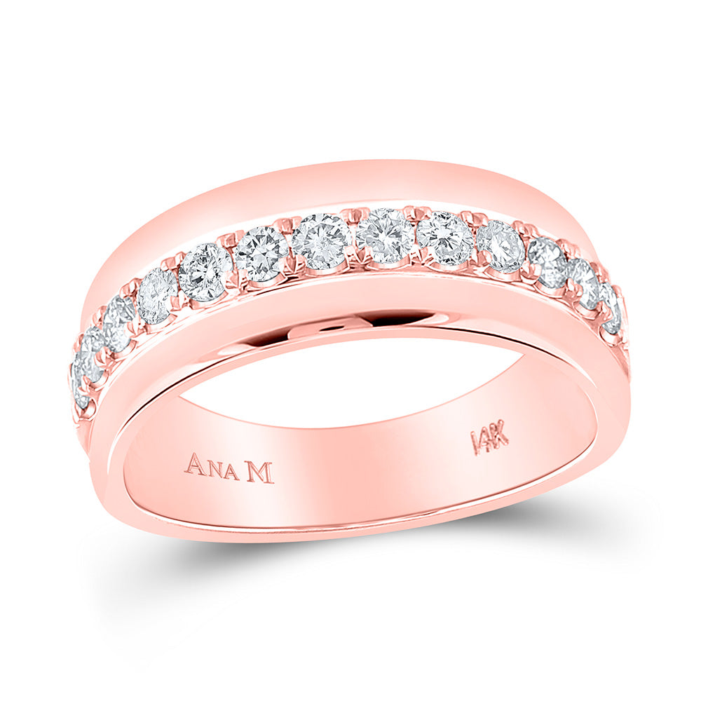 14K Rose Gold Mens Round Diamond Wedding Single Row Band Ring 3/4 Cttw, Mens Size: 7-13