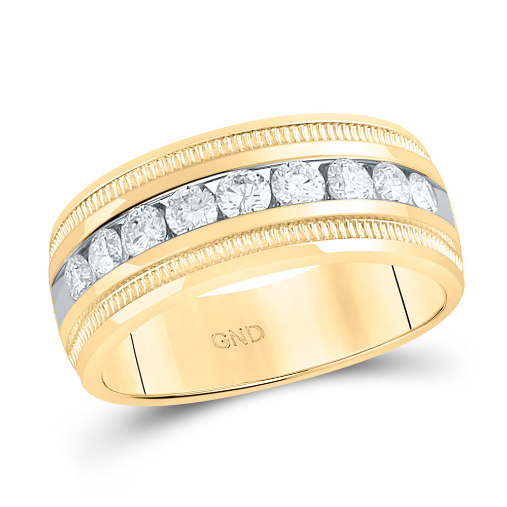 14K Yellow Gold Mens Round Diamond Wedding Single Row Band Ring 1 Cttw, Mens Size: 7-13