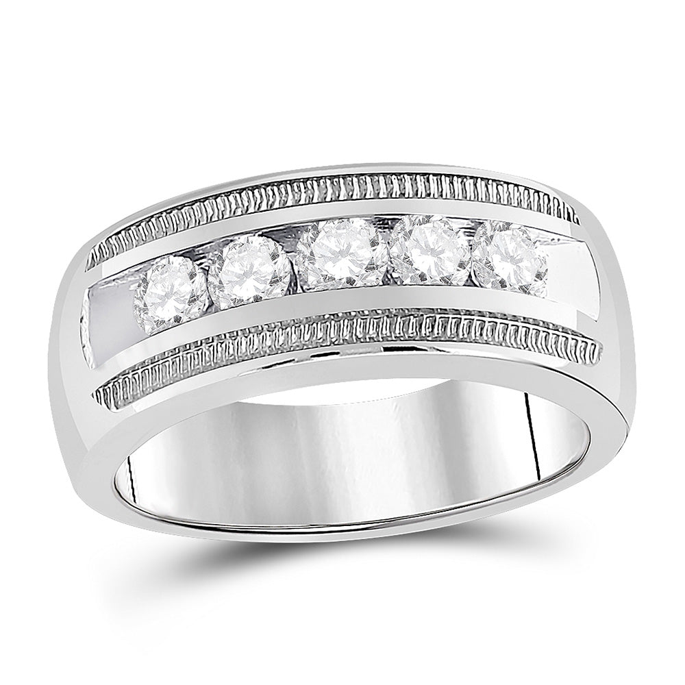 14K Yellow Or White Gold Mens Round Diamond Wedding 5-Stone Band Ring 1 Cttw, Mens Size: 7-13