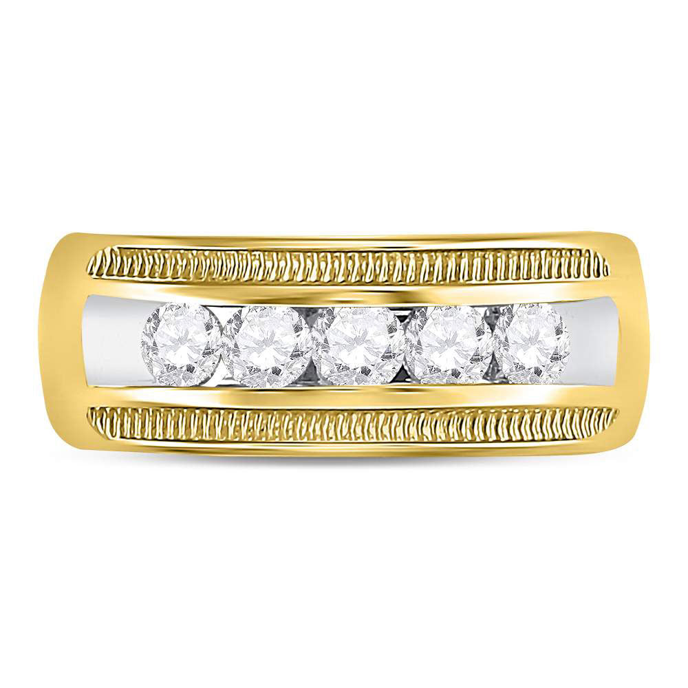 14K Yellow Or White Gold Mens Round Diamond Wedding 5-Stone Band Ring 1 Cttw, Mens Size: 7-13