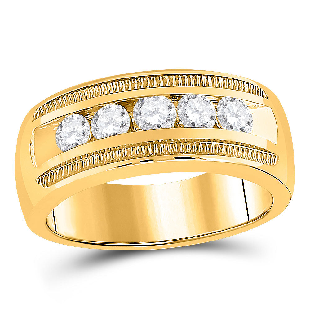 14K Yellow Or White Gold Mens Round Diamond Wedding 5-Stone Band Ring 1 Cttw, Mens Size: 7-13