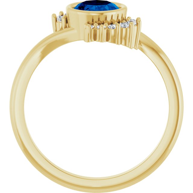 14K White Or Yellow Gold Oval 8 X 6 Mm Polished Lab-Grown Blue Sapphire And 1/8 Ctw Natural Diamond Ring, Size 7