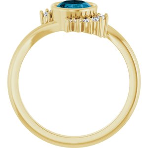 14K Yellow Gold Natural London Blue Topaz Oval 8 X 6 Mm Natural Diamond Polished Natural London Blue Topaz And 1/8 Ctw Natural Diamond Ring Size 7