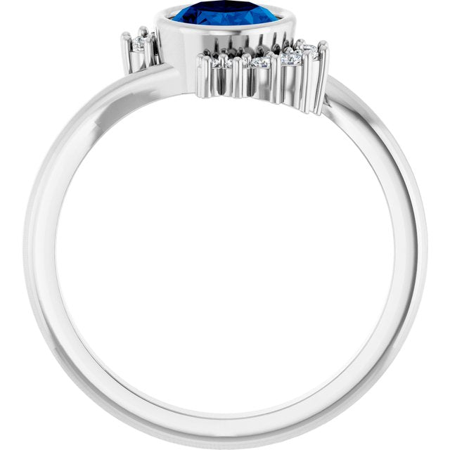 14K White Or Yellow Gold Oval 8 X 6 Mm Polished Lab-Grown Blue Sapphire And 1/8 Ctw Natural Diamond Ring, Size 7