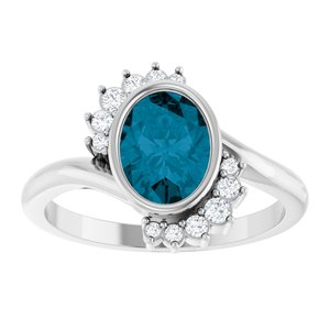14K White Gold Natural London Blue Topaz Oval 8 X 6 Mm Natural Diamond Polished Natural London Blue Topaz And 1/8 Ctw Natural Diamond Ring Size 7