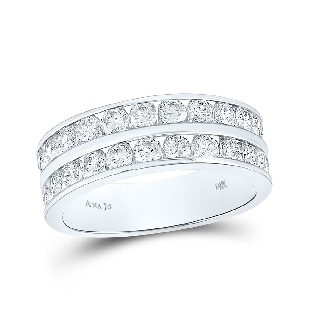 14K Yellow Or White Gold Mens Round Diamond Double Row Wedding Band Ring 2 Cttw, Mens Size: 7-13