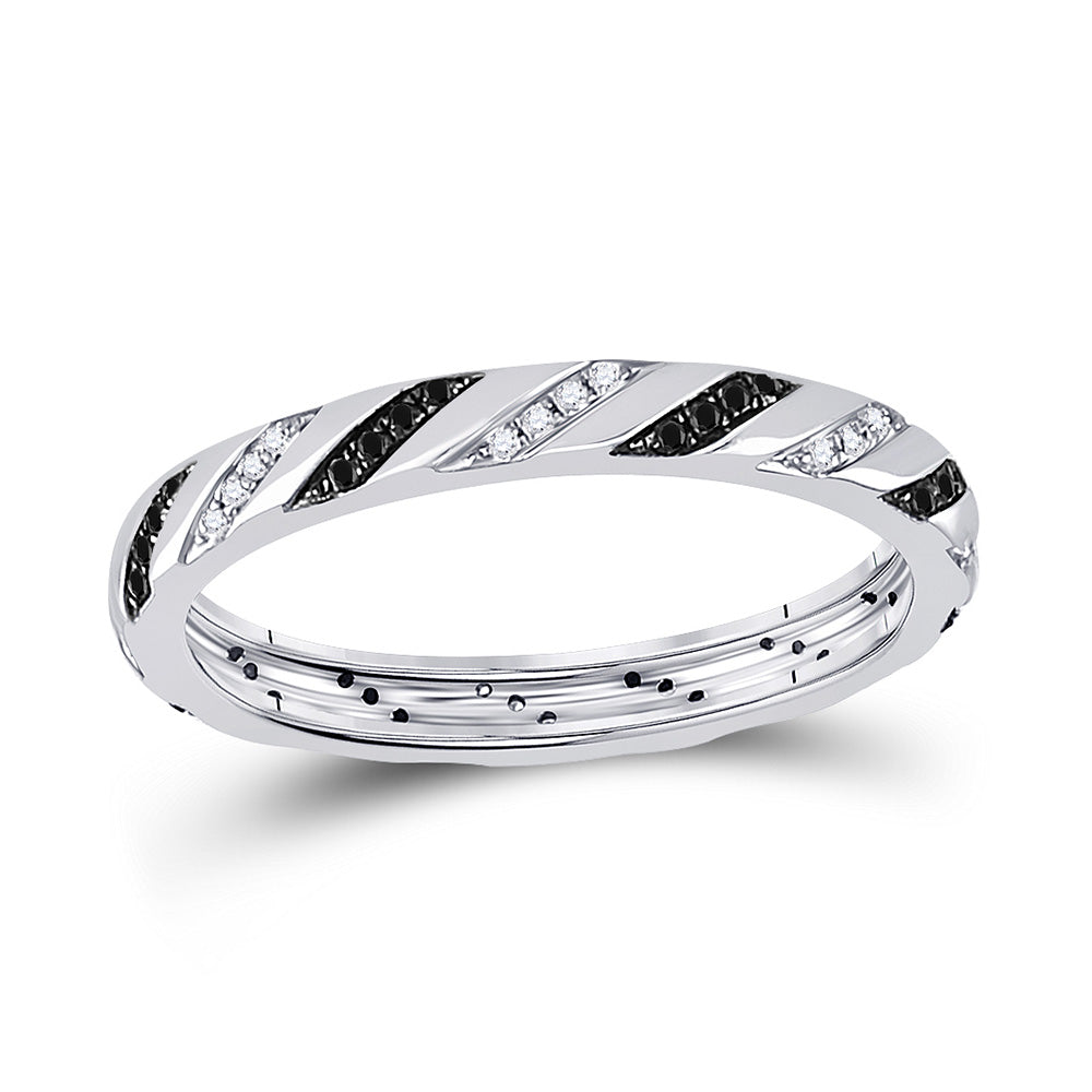 10K White Gold Womens Round Black Color Enhanced Diamond Eternity Ring 1/5 Cttw, Womens Size: 5-10