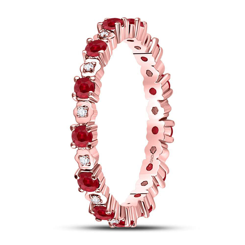 10K White Or Rose Gold Womens Round Blue Sapphire Diamond Eternity Band Ring 1 Cttw, Womens Size: 5-10