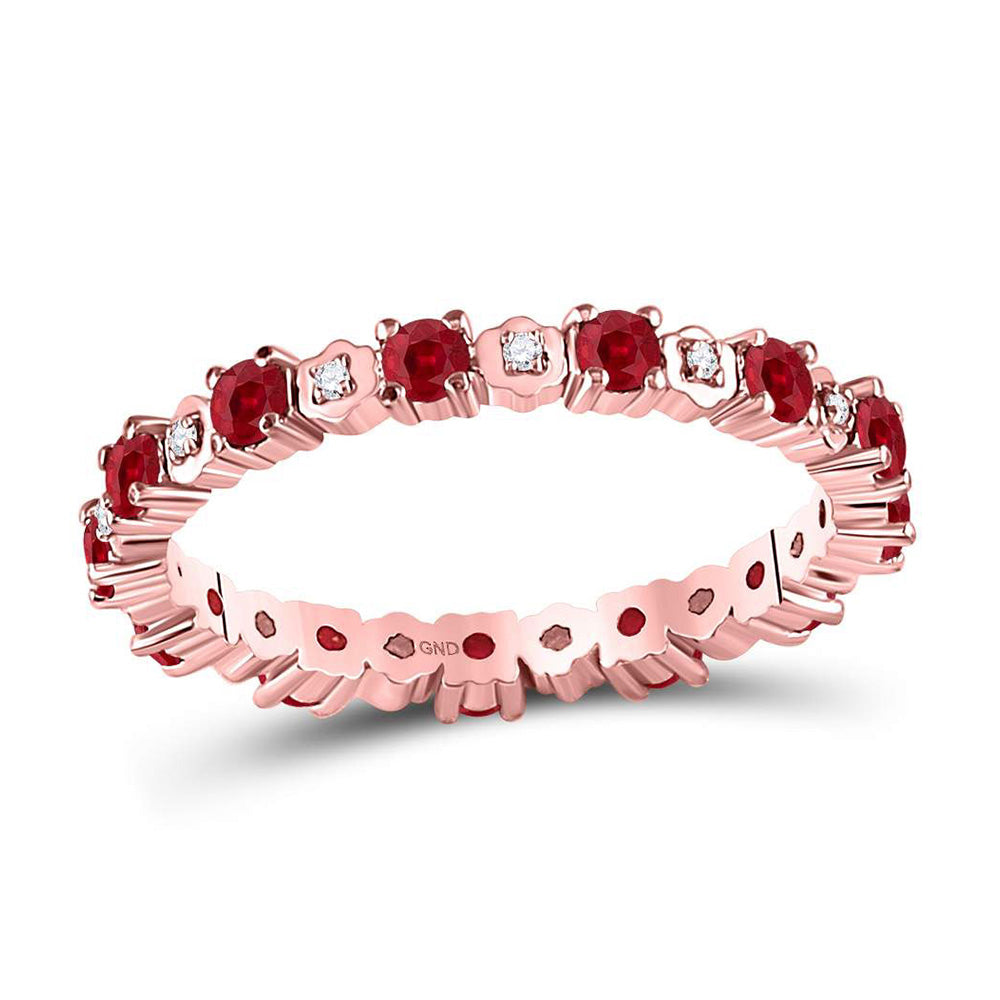 10K White Or Rose Gold Womens Round Blue Sapphire Diamond Eternity Band Ring 1 Cttw, Womens Size: 5-10