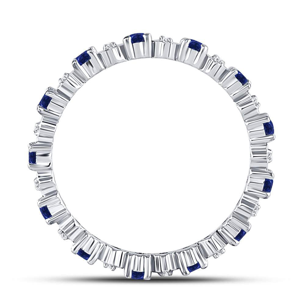 10K White Or Rose Gold Womens Round Blue Sapphire Diamond Eternity Band Ring 1 Cttw, Womens Size: 5-10