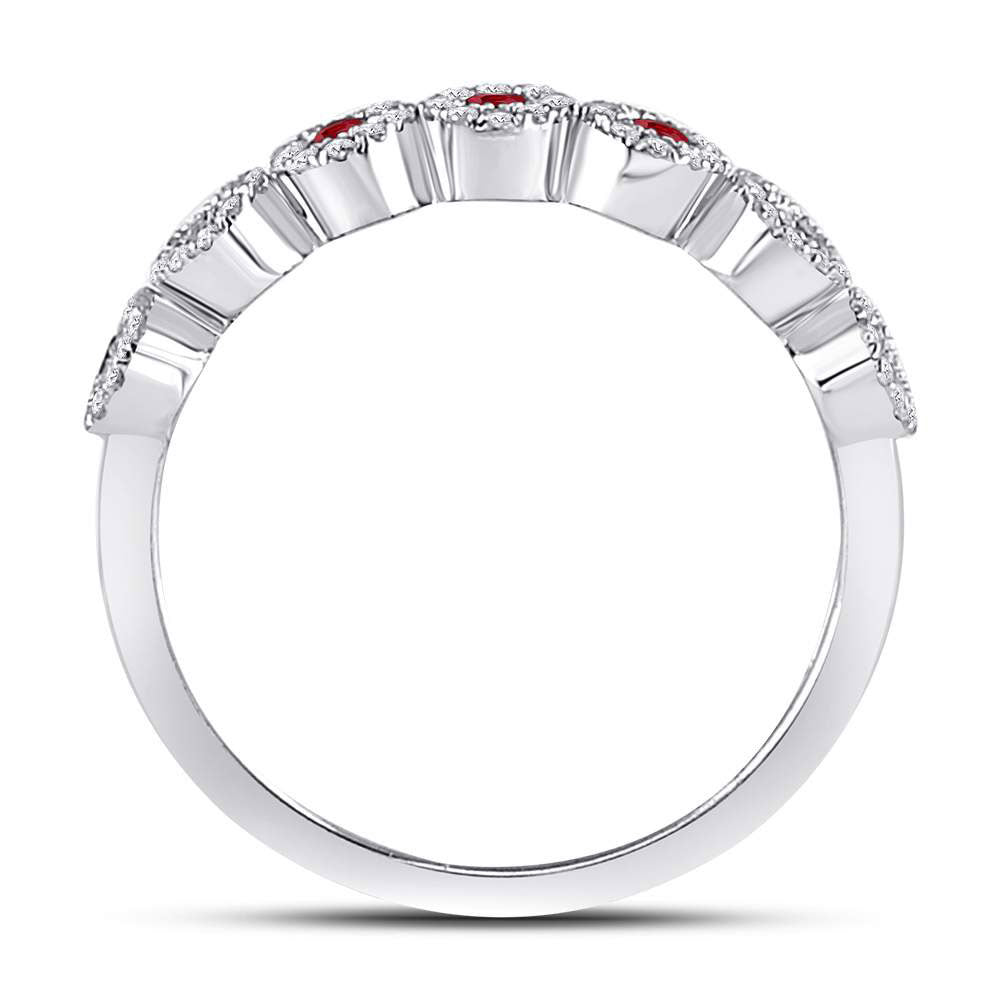 10K White Or Yellow Gold Womens Round Ruby Circle Stackable Band Ring 1/2 Cttw, Womens Size: 5-10