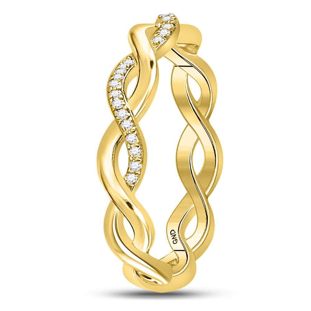 10K Yellow Gold Womens Round Diamond Fashion Braided Band Ring 1/10 Cttw, Womens Size: 5-10