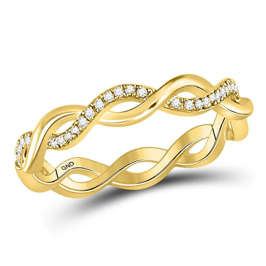 10K Yellow Gold Womens Round Diamond Fashion Braided Band Ring 1/10 Cttw, Womens Size: 5-10