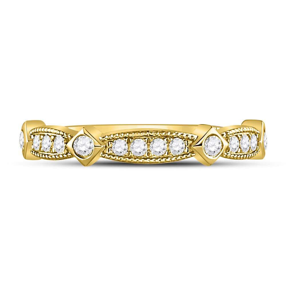 10k Yellow Or Rose Gold Womens Round Diamond Milgrain Band Ring 1/4 Cttw, Womens Size: 5-10