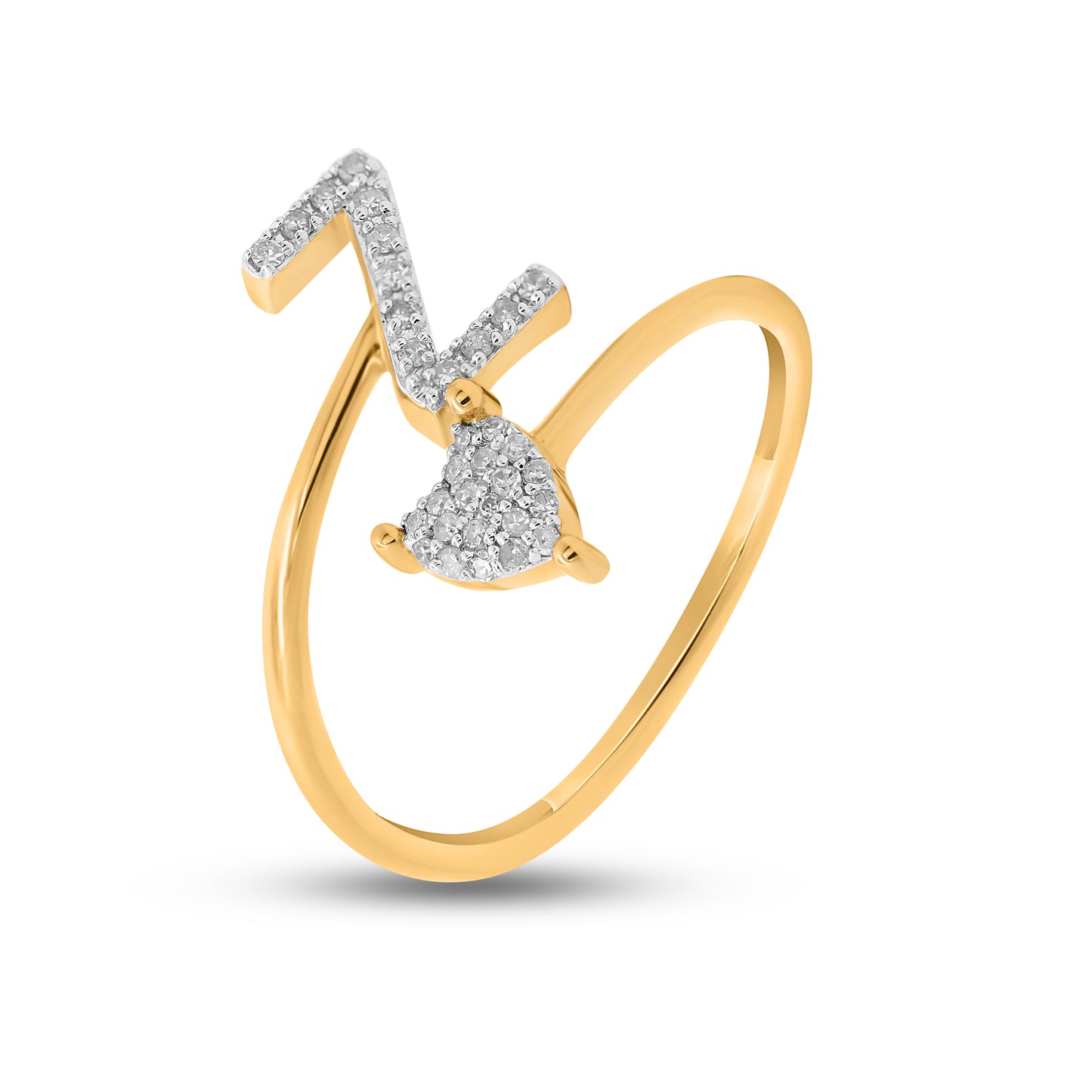 10K Yellow Gold 0.10-0.11 Cttw Diamond Ladies "Z And Heart" Ring