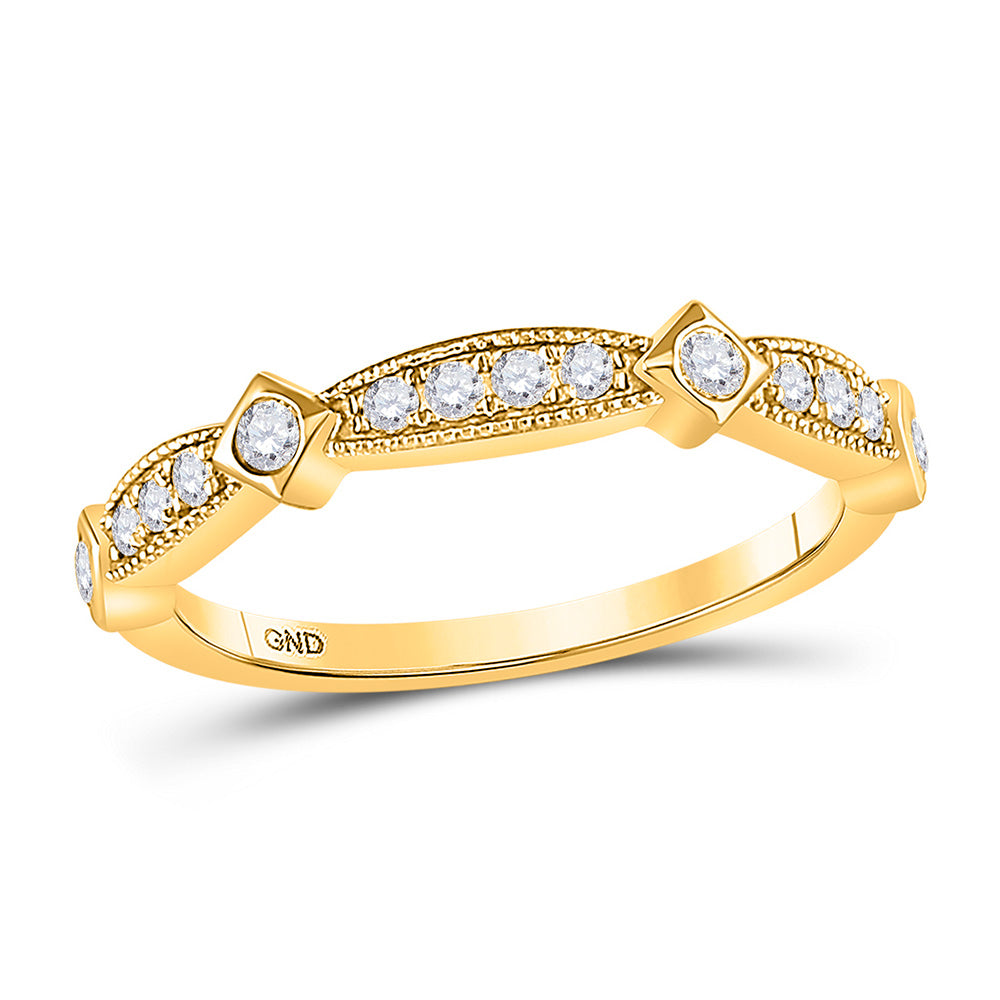 10k Yellow Or Rose Gold Womens Round Diamond Milgrain Band Ring 1/4 Cttw, Womens Size: 5-10