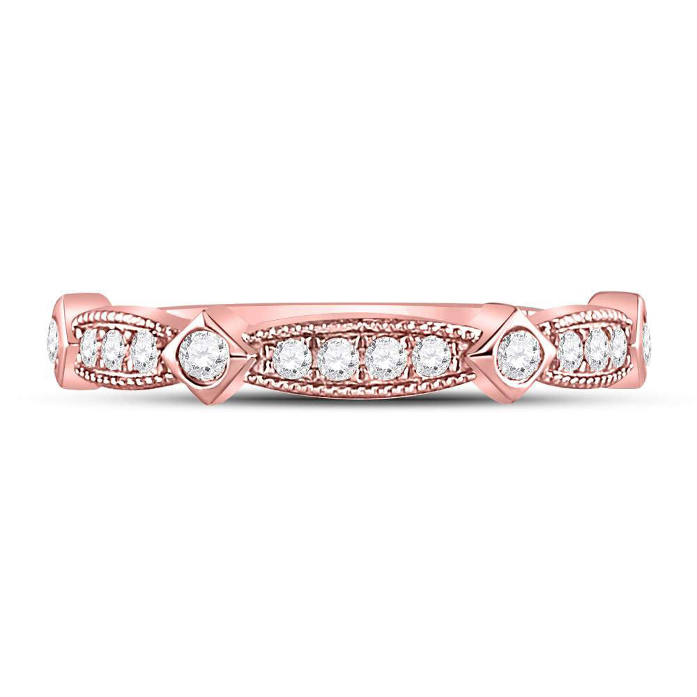 10k Yellow Or Rose Gold Womens Round Diamond Milgrain Band Ring 1/4 Cttw, Womens Size: 5-10