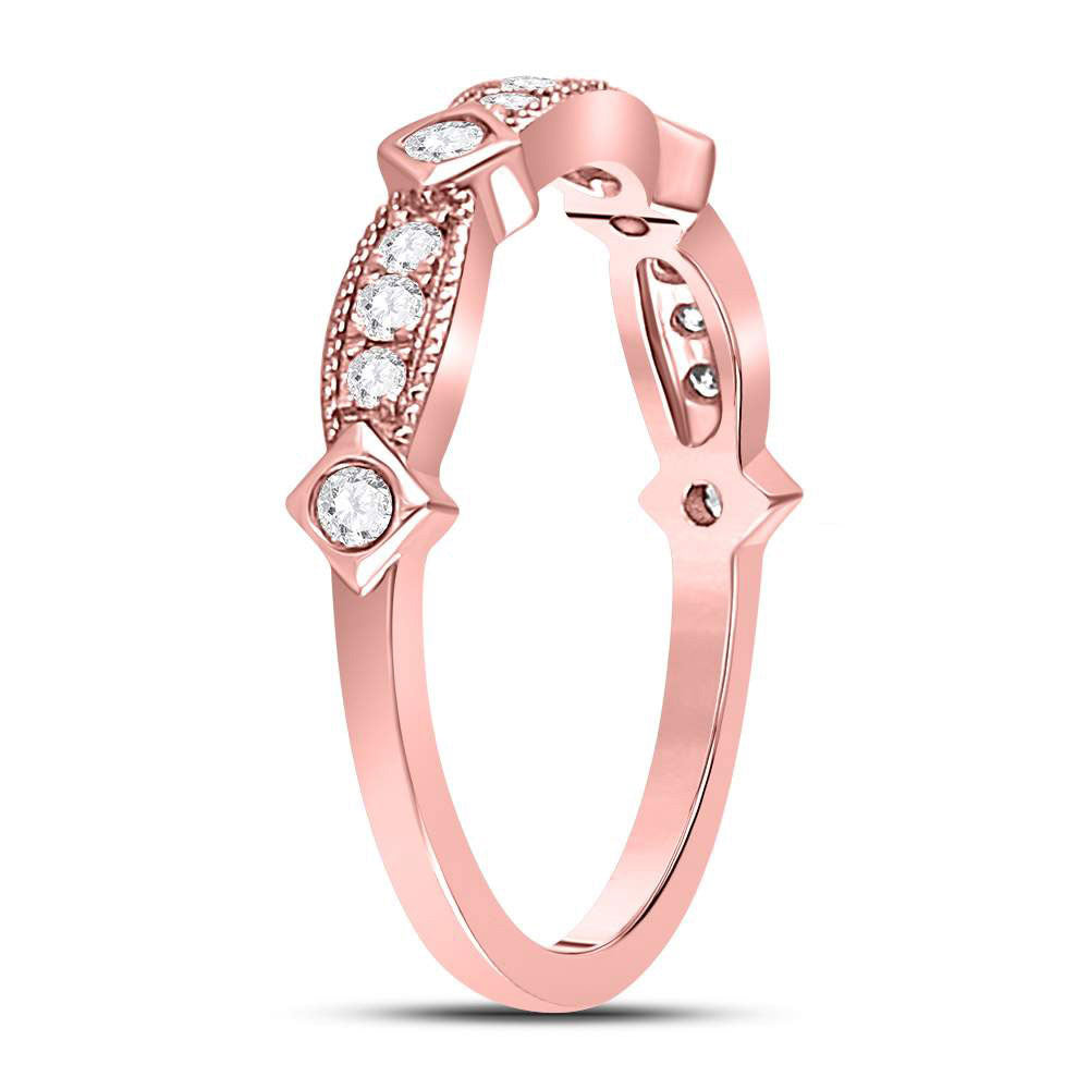 10k Yellow Or Rose Gold Womens Round Diamond Milgrain Band Ring 1/4 Cttw, Womens Size: 5-10