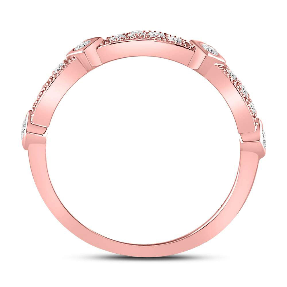 10k Yellow Or Rose Gold Womens Round Diamond Milgrain Band Ring 1/4 Cttw, Womens Size: 5-10