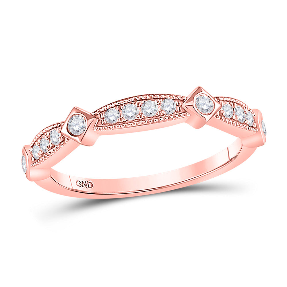 10k Yellow Or Rose Gold Womens Round Diamond Milgrain Band Ring 1/4 Cttw, Womens Size: 5-10