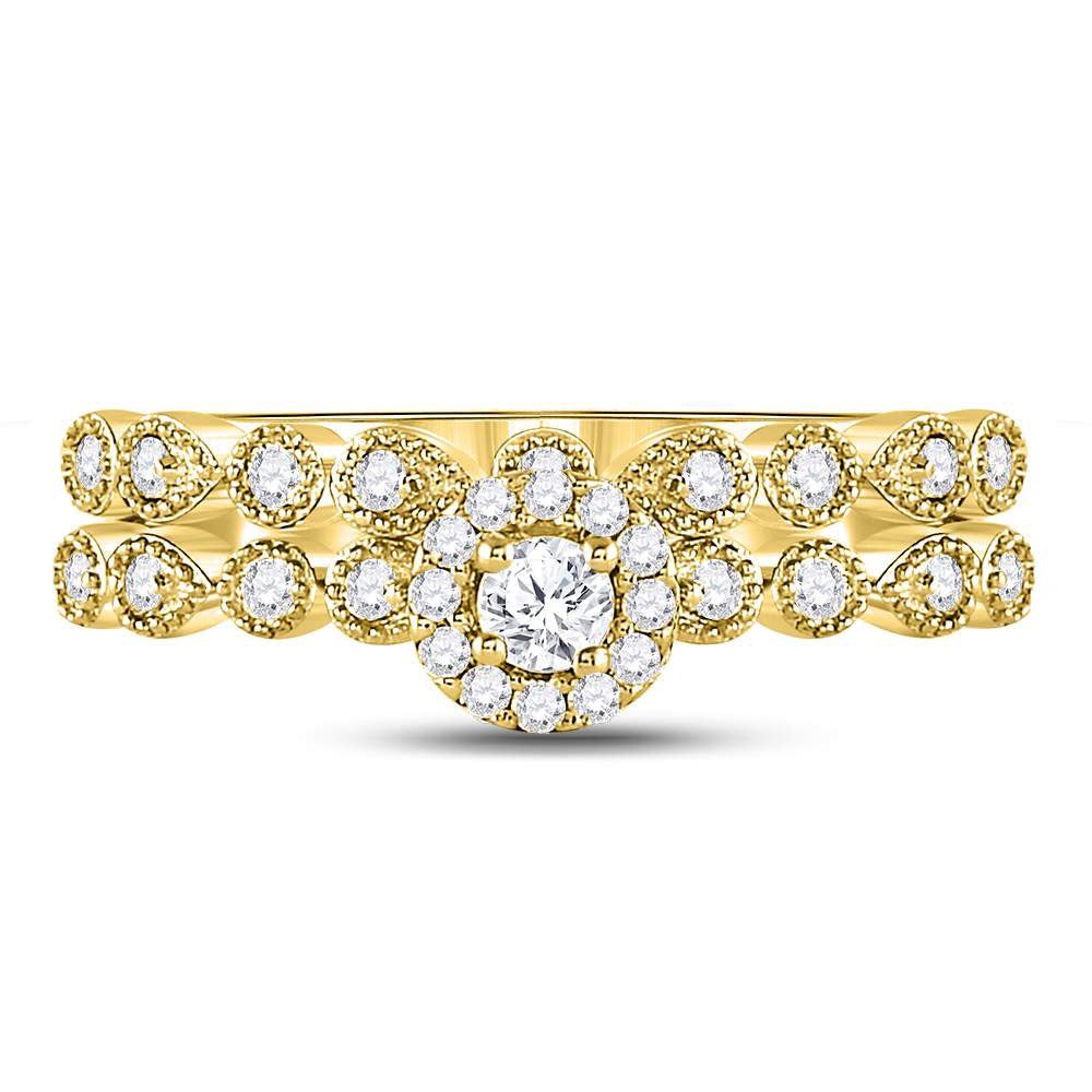 10k Yellow Or Rose Gold Round Diamond Stackable Bridal Wedding Ring Band Set 1/3 Cttw, Womens Size: 5-10