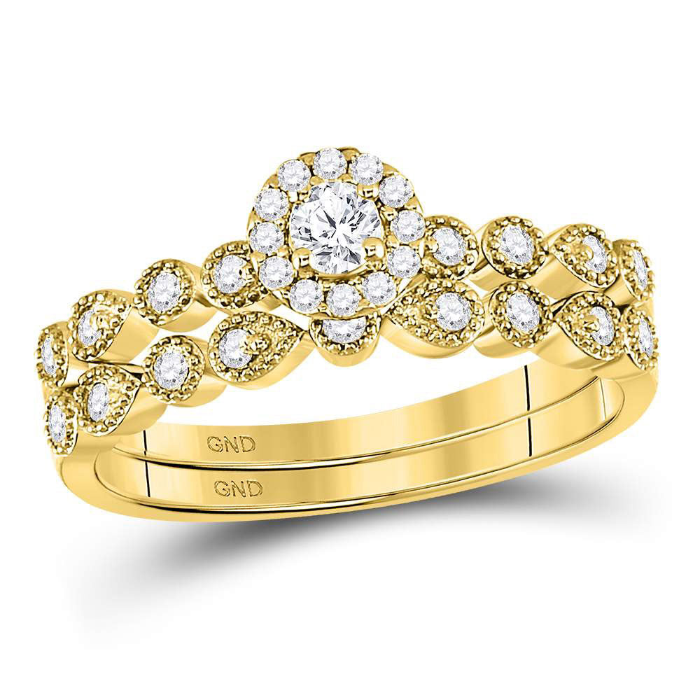 10k Yellow Or Rose Gold Round Diamond Stackable Bridal Wedding Ring Band Set 1/3 Cttw, Womens Size: 5-10