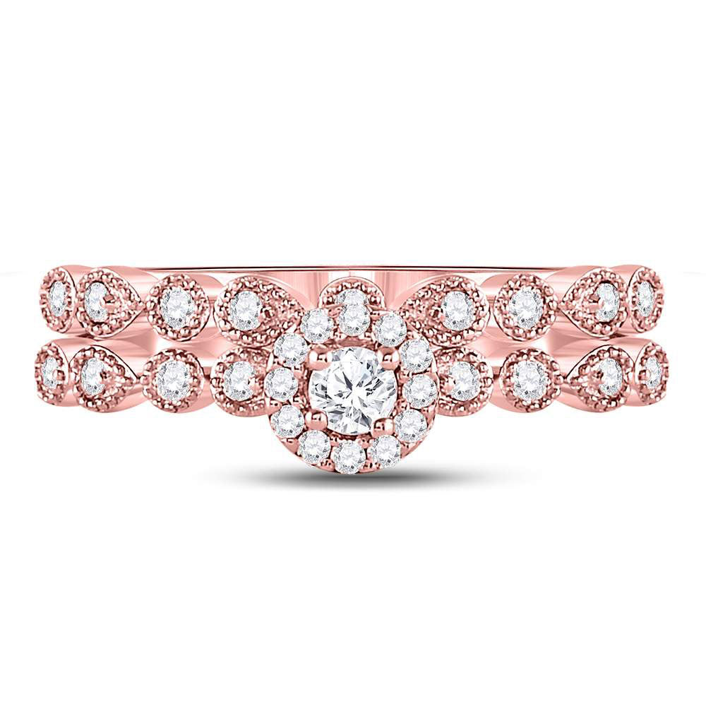10k Yellow Or Rose Gold Round Diamond Stackable Bridal Wedding Ring Band Set 1/3 Cttw, Womens Size: 5-10