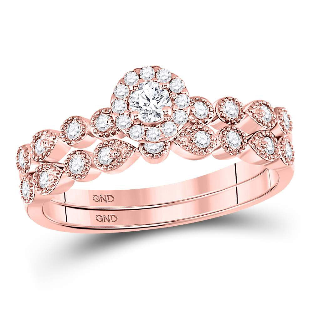 10k Yellow Or Rose Gold Round Diamond Stackable Bridal Wedding Ring Band Set 1/3 Cttw, Womens Size: 5-10