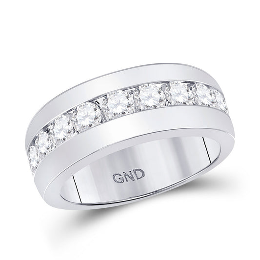14K White Gold Mens Round Diamond Single Row Channel-set Band Ring 2 Cttw, Mens Size: 7-13
