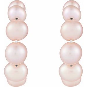 Sterling Silver Pearl Shape 8 Mm Cultured Pink Freshwater Pearl Hoop Earrings