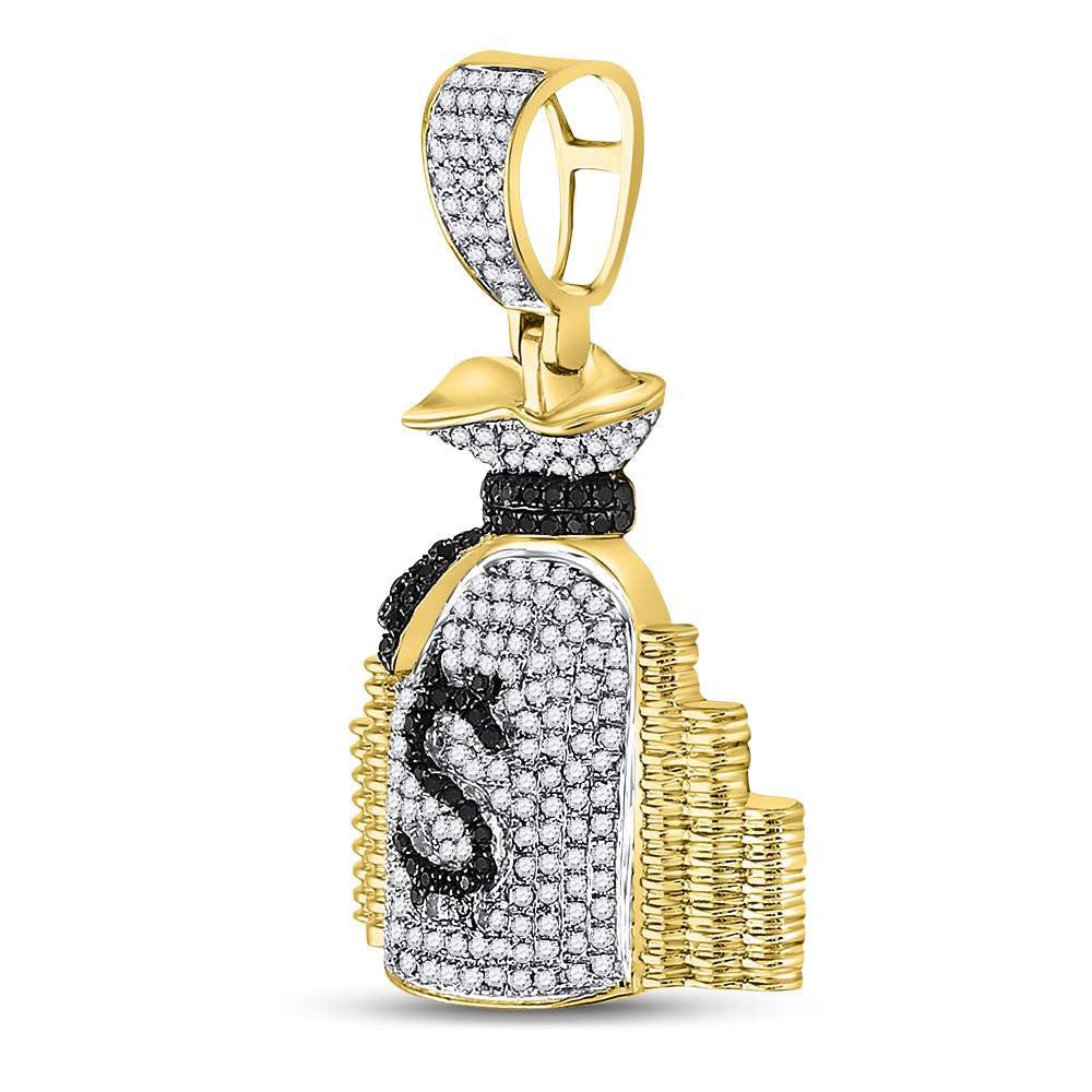 10K Yellow Gold Mens Round Diamond Money Bag Stacks Charm Pendant 3/4 Cttw